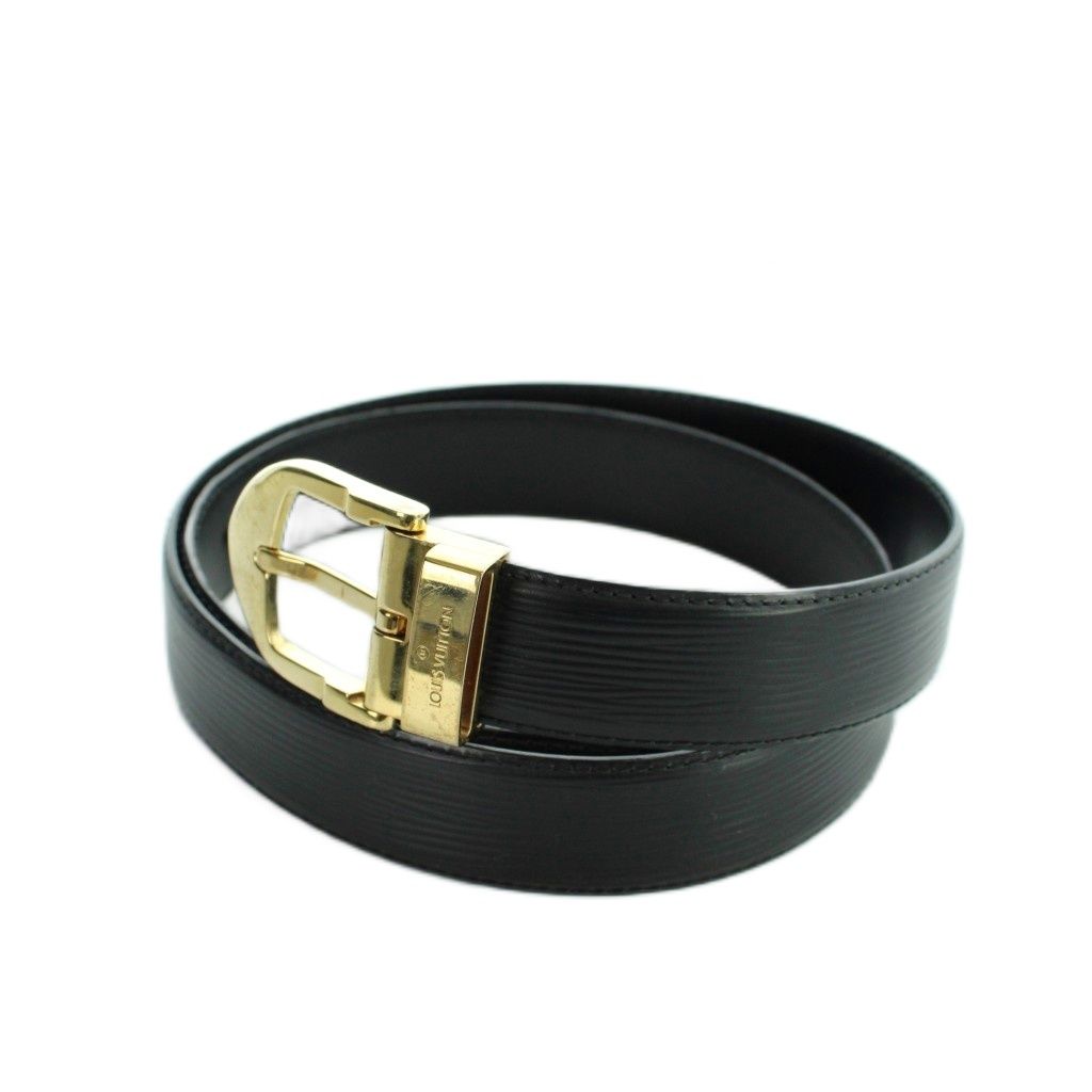 希少】Louis Vuitton 黒レザーベルト ゴールドロゴ LOUIS VUITTON 