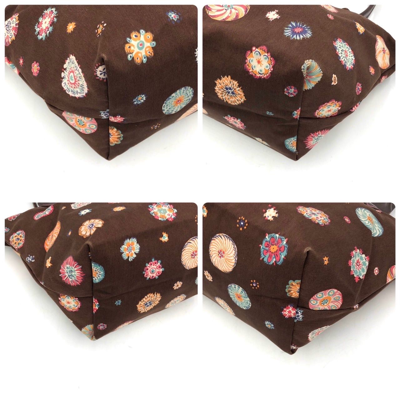 ロンシャン LONGCHAMP トートバッグ 花柄 キャンバス レザー 茶 鞄