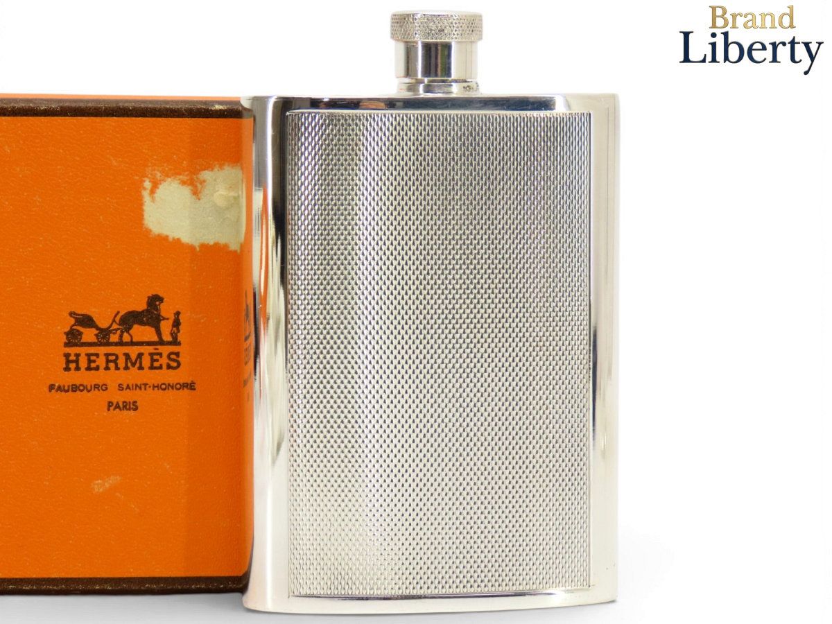 【激レア美品】エルメス HERMES ウイスキーボトル スキットル ヒップフラスコ 携帯ボトル 水筒 波柄 90ml 3オンス シルバー 金属製