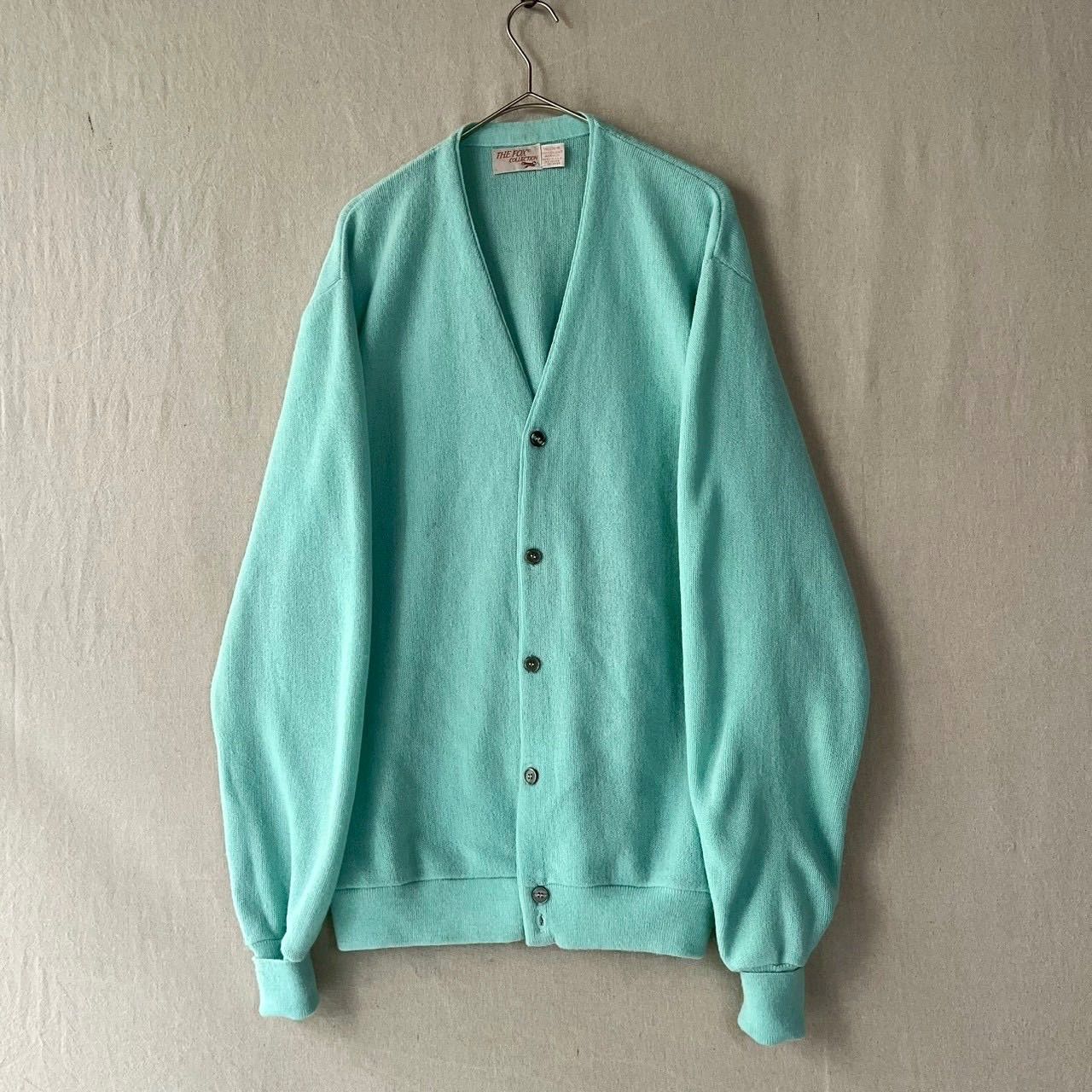 70s USA vintage アクリル ニット カーディガン / XL ベージュ 