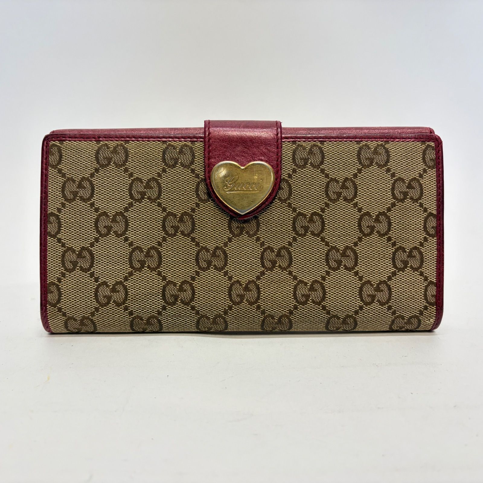 3451 GUCCI グッチ 長財布 ハートロゴ レッド キャンバス GG Wホック 