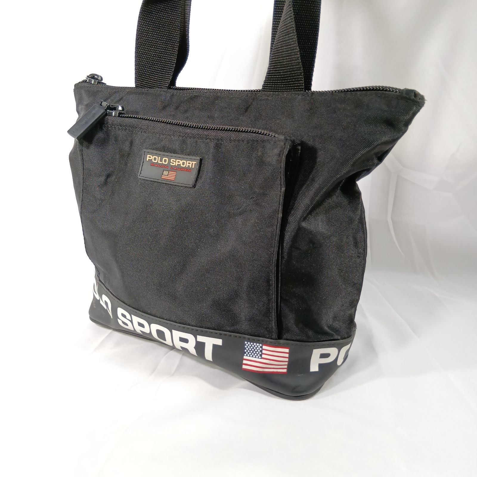 希少】POLO SPORT ポロスポーツ トートバッグ 黒 90s 星条旗 訳あり 