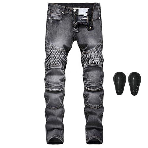新品 [LOKIPONG] バイクパンツ メンズ デニムパンツ 膝プロテクター メンズジーンズ ストレート ライダースパンツ バイクズボン ロングパンツ スキニー 春夏秋 チノパン 普段着 ブラック 40サイズ