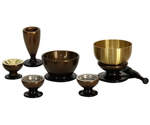 新品 家具調仏具5点セット「このはな 小サイズ」五具足+おりんセット コハクボカシ 小