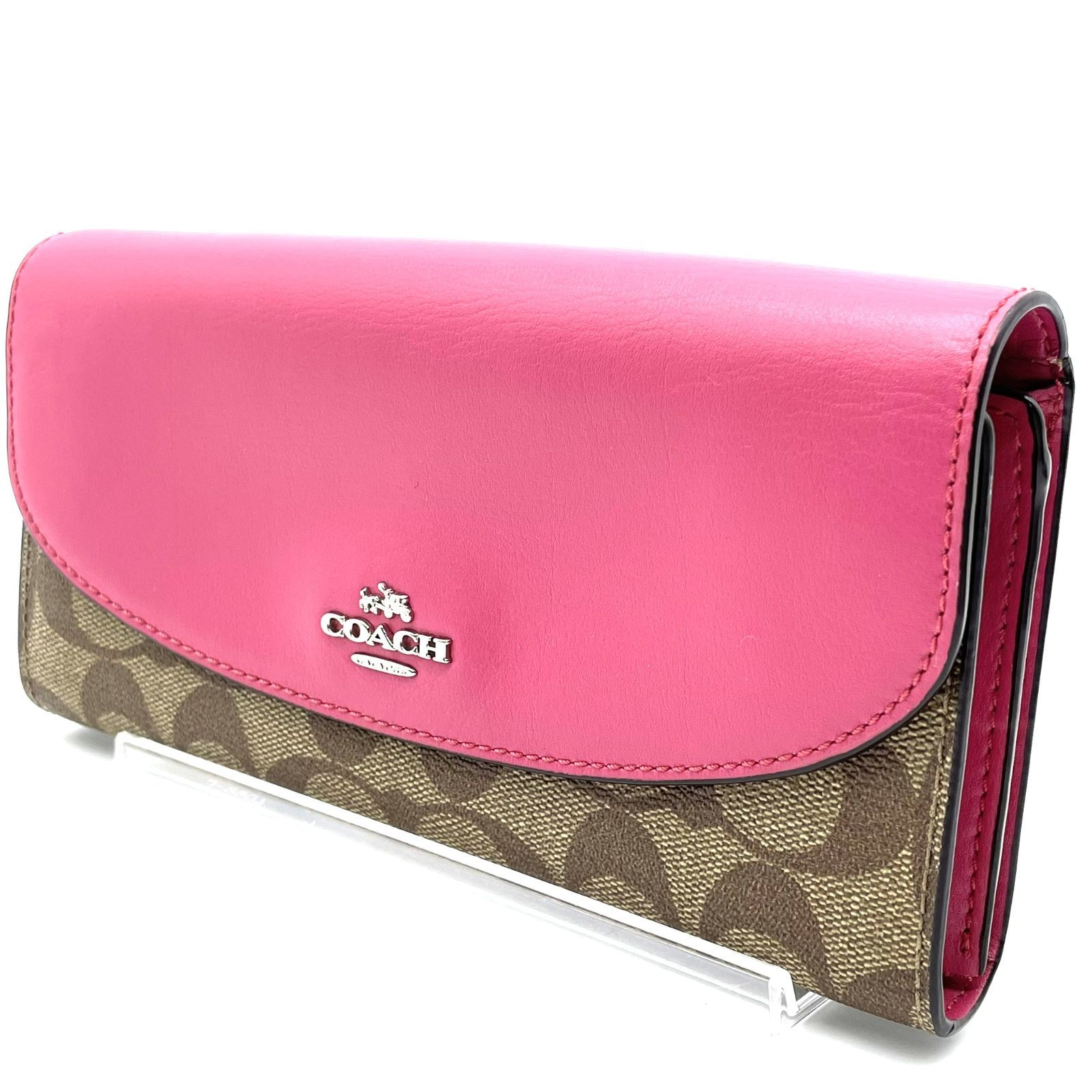 コーチ COACH 長財布 シグネチャー PVC レザー ベージュ ピンク 