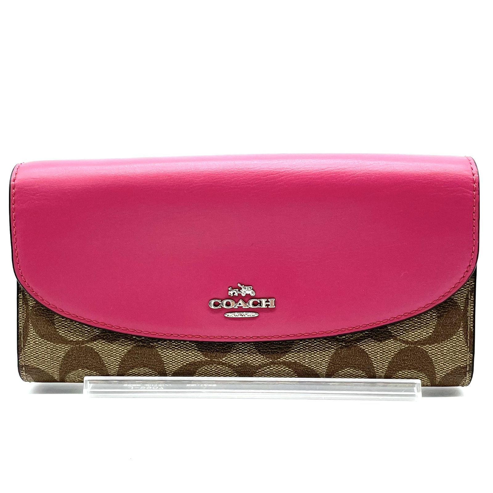 コーチ COACH 長財布 シグネチャー PVC レザー ベージュ ピンク 