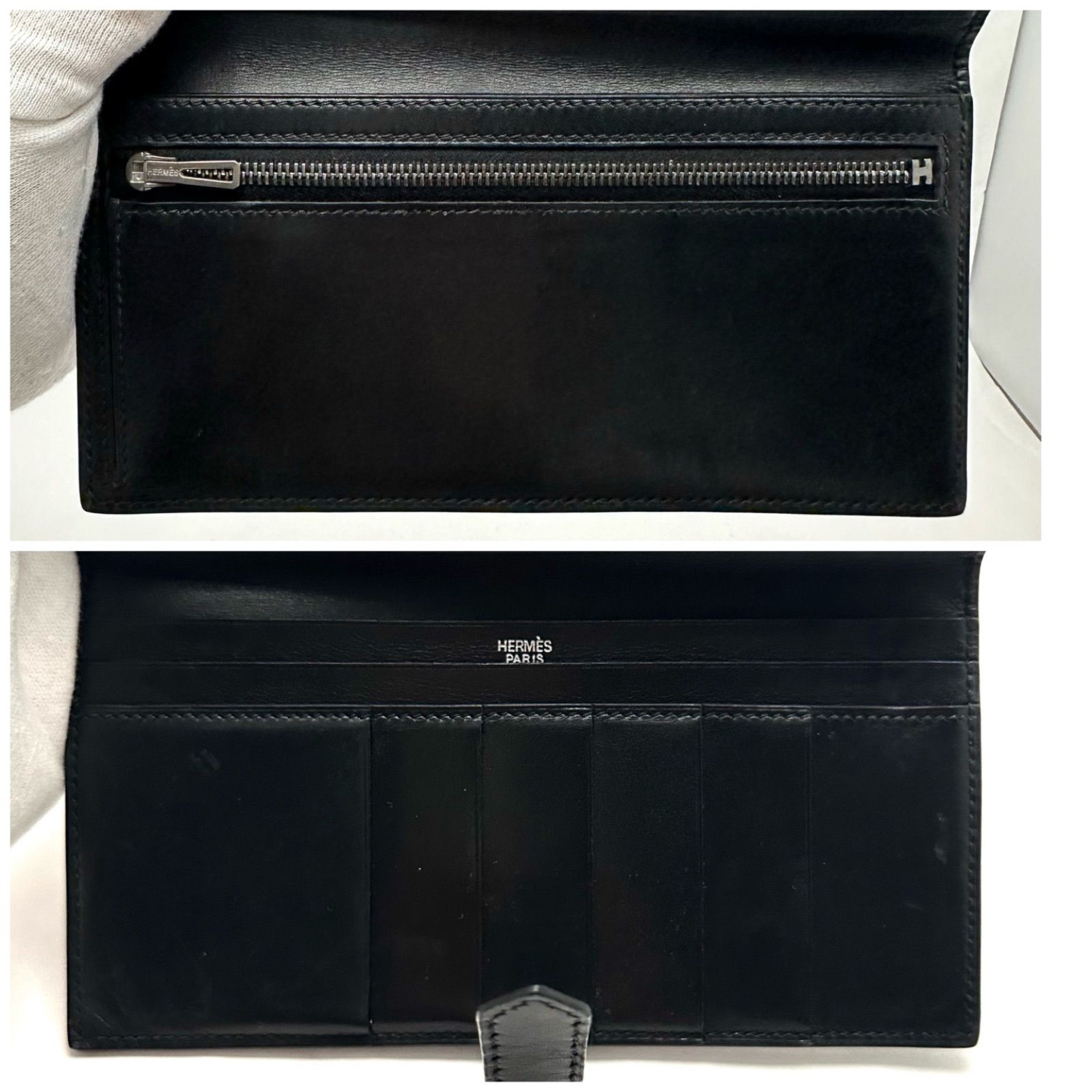 エルメス HERMES 長財布 ベアン 黒 新型金具/シルバー金具 □I 財布