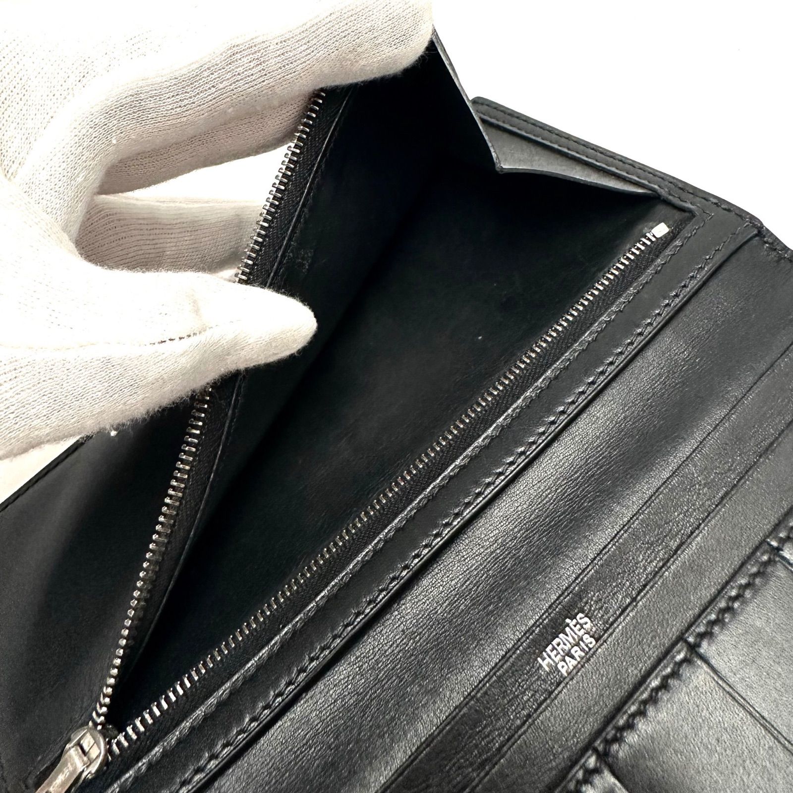 エルメス HERMES 長財布 ベアン 黒 新型金具/シルバー金具 □I 財布
