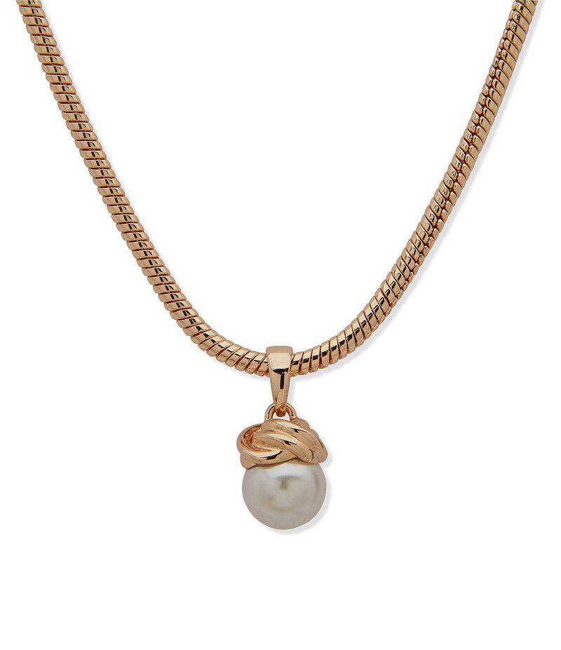 アンクライン レディース アクセサリー ネックレス・チョーカー レース Anne Klein Blanc Snake Knot Short Pendant Necklace GoldPearl パール