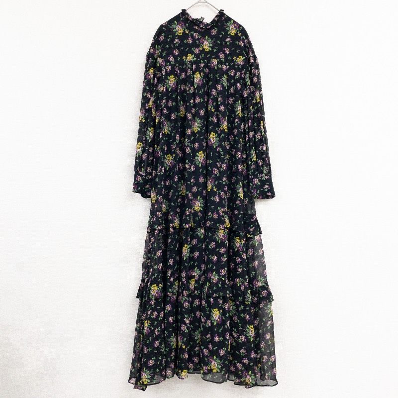 leur logette ルールロジェット ロングワンピース 花柄 フリル シルク 