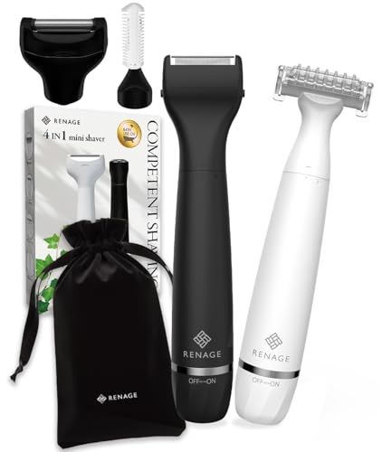 ボディシェーバー メンズ 電動シェーバー VIO シェーバー むだ毛処理 フェイスシェーバー RENAGE USB充電タイプ 防水 全身 ボディ トリマー 電気シェーバー 水洗い可 お風呂剃り可 4種類ヘッド付き ホワイト ポーチ付 aa842d73