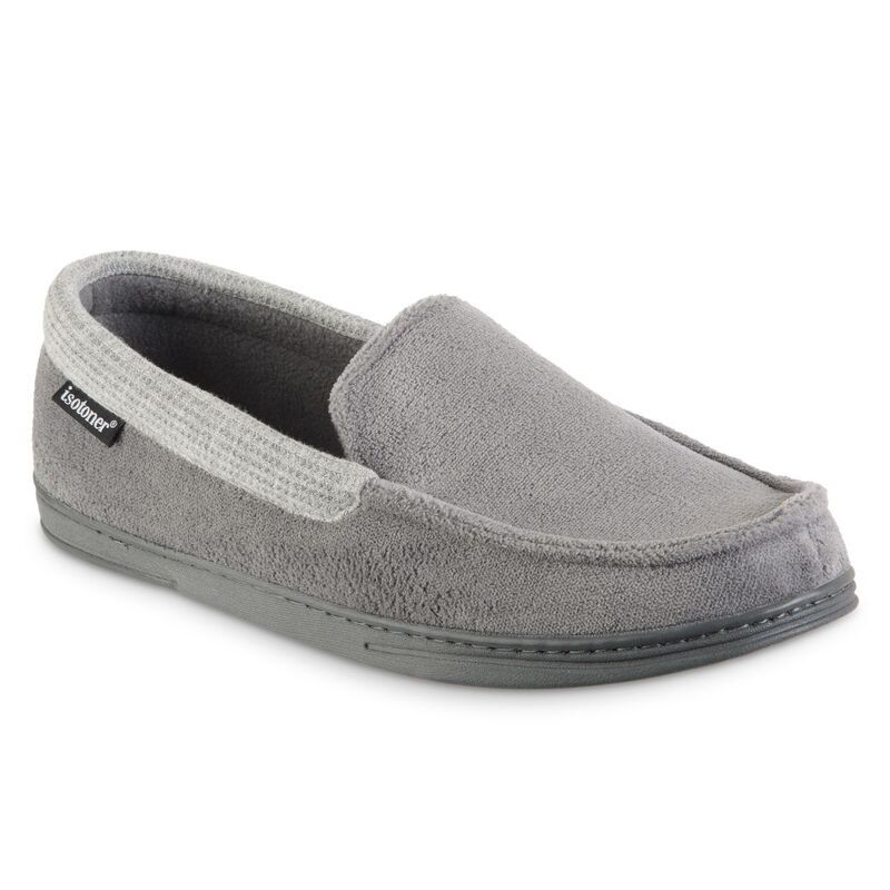 アイソトナー メンズ シューズ サンダル パイル isotoner Microterry and Waffle Travis Mens Moccasin Slippers Ash Gray グレー