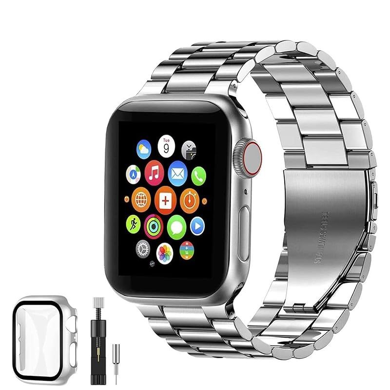 [YOFITAR] for Apple Watch バンド 保護ケース付き ステンレス製 series 11/10 42mm対応 iWatch バンド Apple Watchアクセサリ 長さ調整器具付き（42mm，シルバー） 1