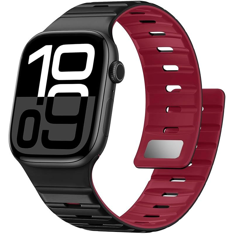 [Maledan] アップルウォッチ用 バンド 薄型 スポーツ シリコン マグネット 二重脱落防止 通気性 42mm 44mm 45mm 46mm 49mm 38mm 40mm 41mm Compatible with Series Ultra/Ultra 0