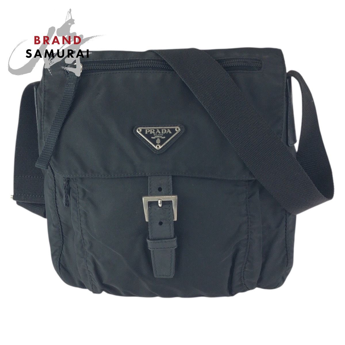 美品 プラダ ナイロン×レザー ショルダーバッグ メッセンジャー 三角 