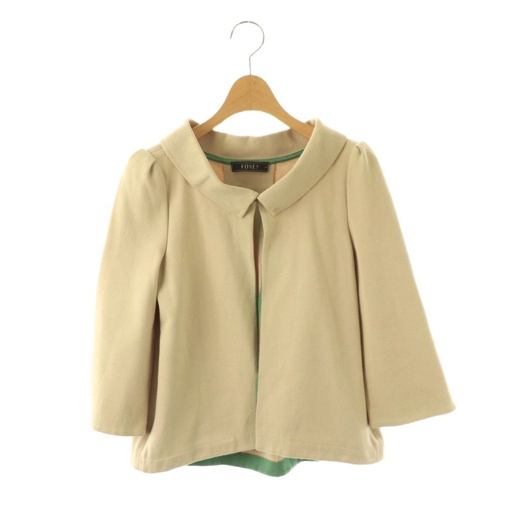 フォクシー FOXEY ニットジャケット 七分袖 薄手 38 ベージュ フォクシー FOXEY ニットジャケット 七分袖 薄手 38 ベージュ
