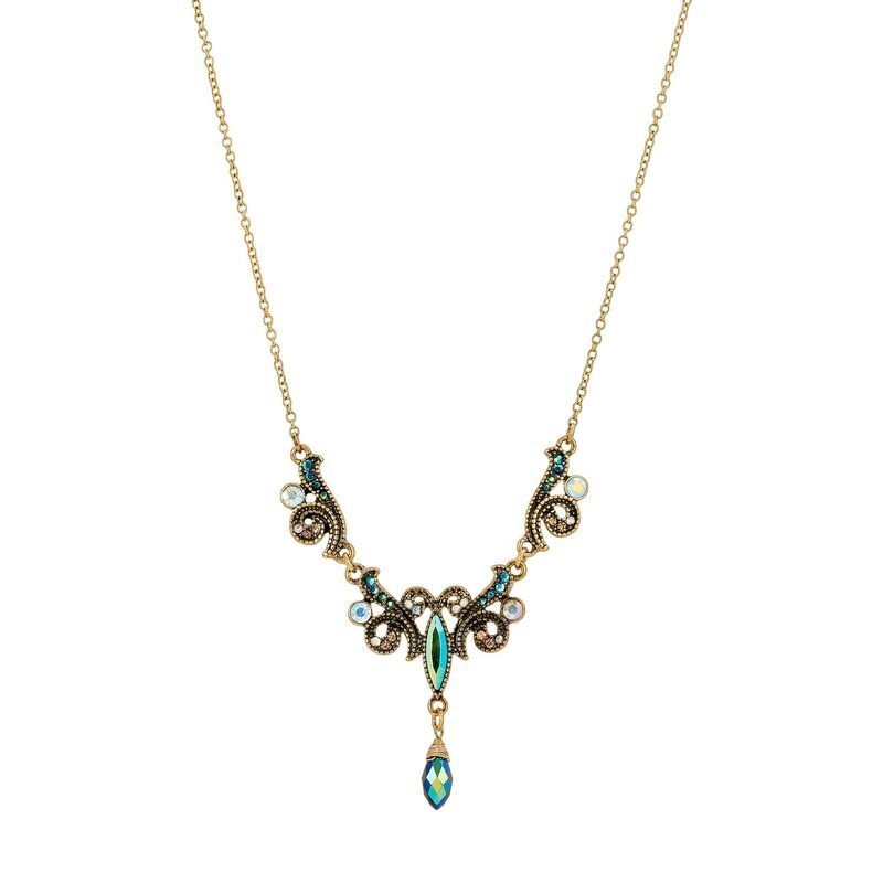 レディース 1928 レディース アクセサリー ネックレス・チョーカー・ペンダントトップ レース 1928 Antiqued Gold Tone Aurora Borealisimulated Crystal Beadroplet Necklace Multi マルチカラ
