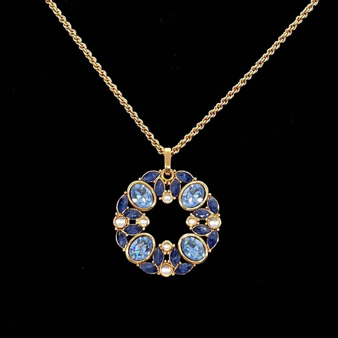 美品☆SWAROVSKI スワロフスキー ネックレス ブルー ゴールド 