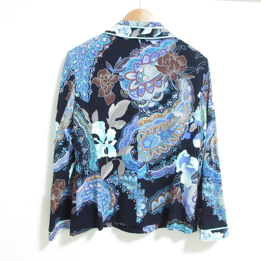 LEONARD - レオナール　ジャケット　花柄　和風　カンカン素材　鮮やか　ロゴボタン　40 美品レオナール レオナール ジャケット 花柄 和風 カンカン素材 鮮やか