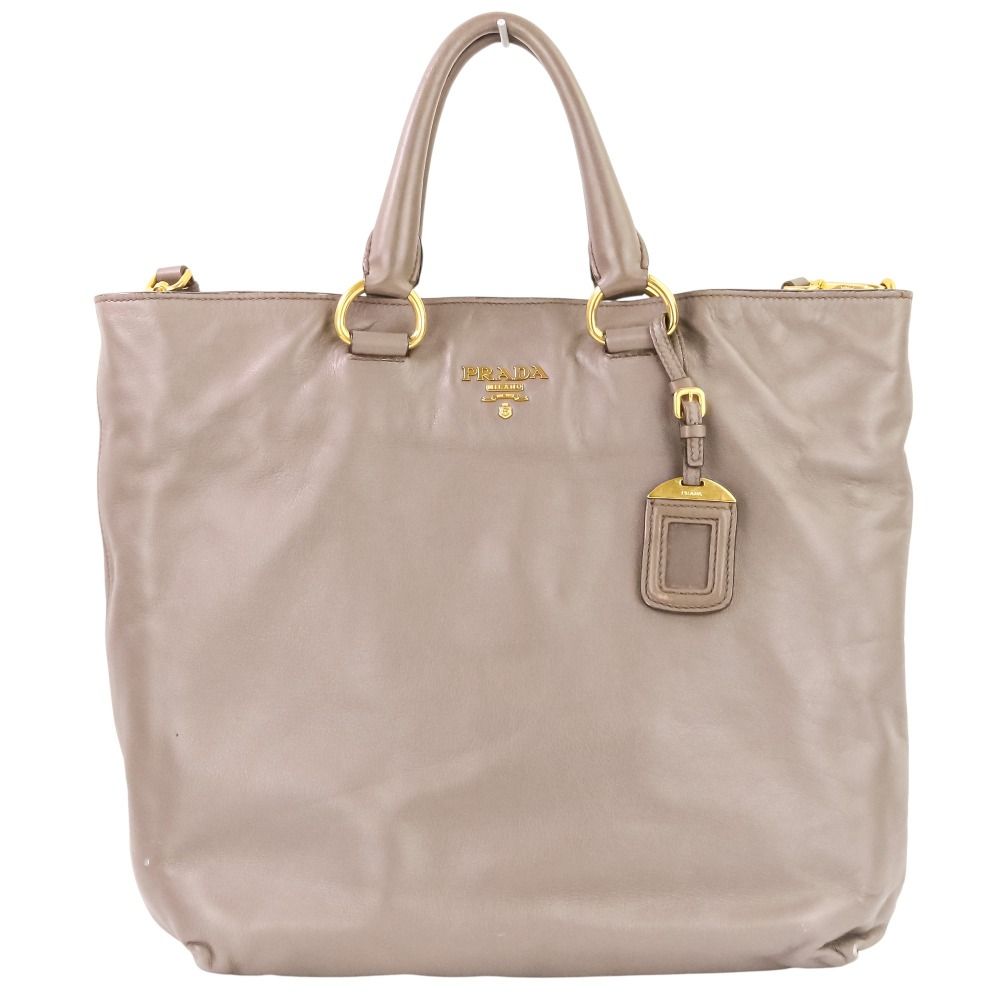 良品 PRADA プラダ ロゴ金具 レザー 2way トートバッグ ショルダー 