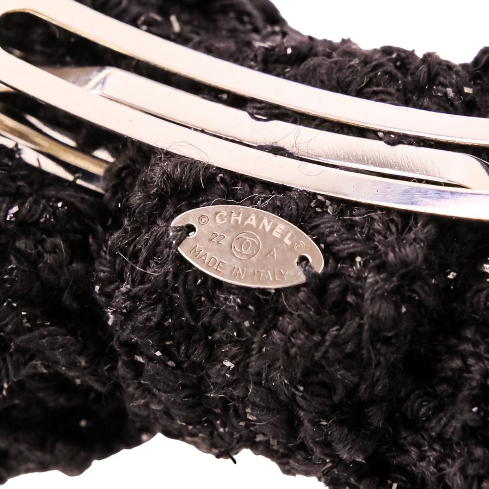 美品 22A CHANEL シャネル ココマーク リボン ツイード バレッタ 