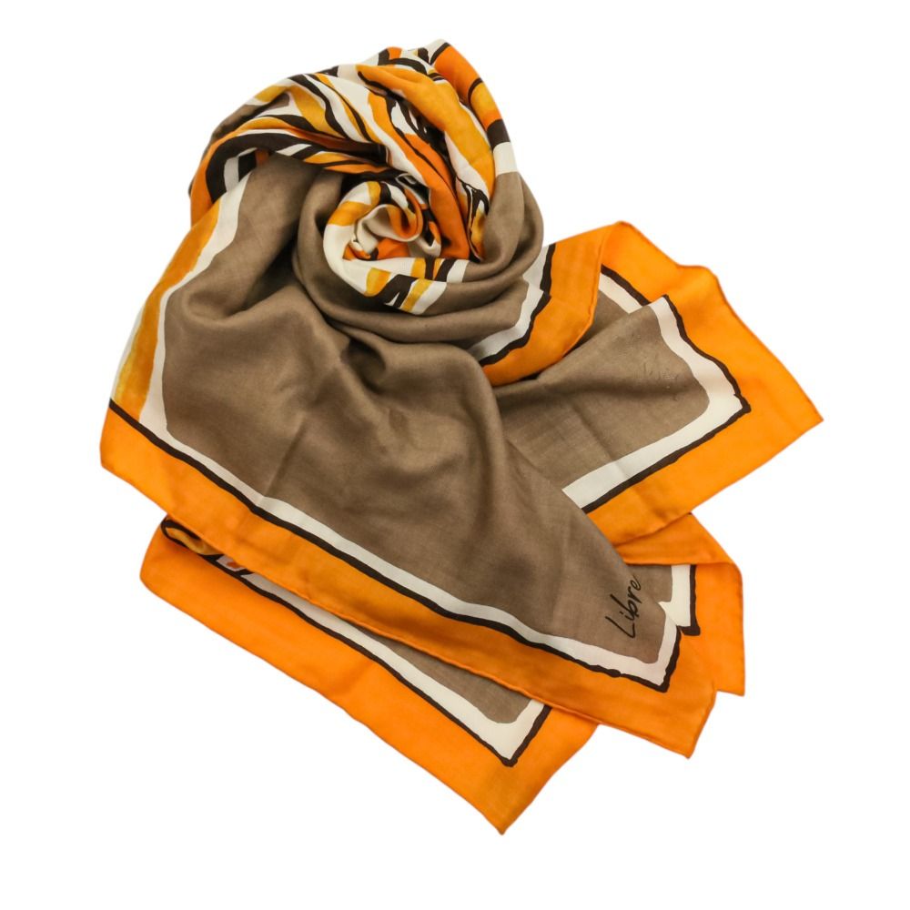 美品 HERMES エルメス Libre comme Pegase カレジェアン 140 カシシル ショール ストール オレンジ ブラウン レディース 古着 中古 USED HERMES（エルメス） 美品 Libre comme Pegase カレジェアン 140
