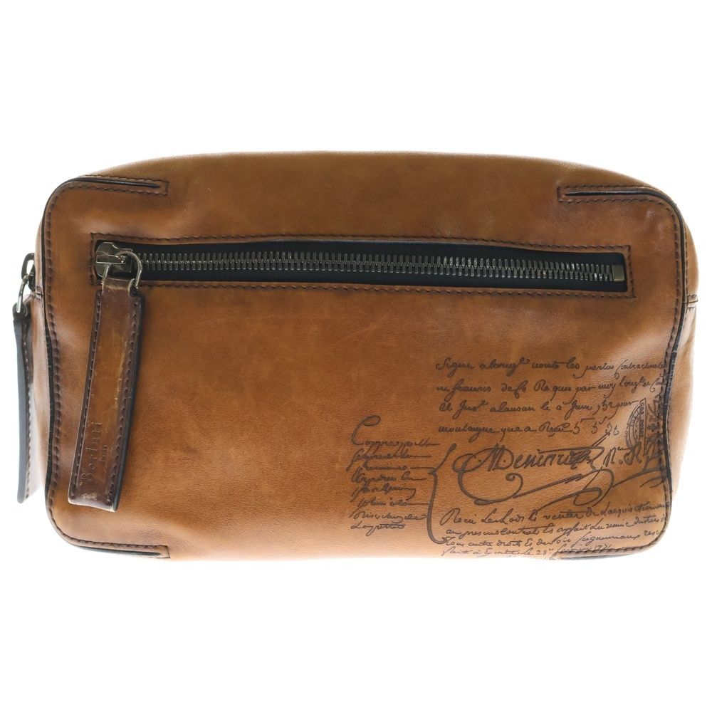 Berluti (ベルルッティ) カリグラフィ パイロット ショルダーバッグ ウエストバッグ ボディバッグ ブラウン レザー シルバー金具