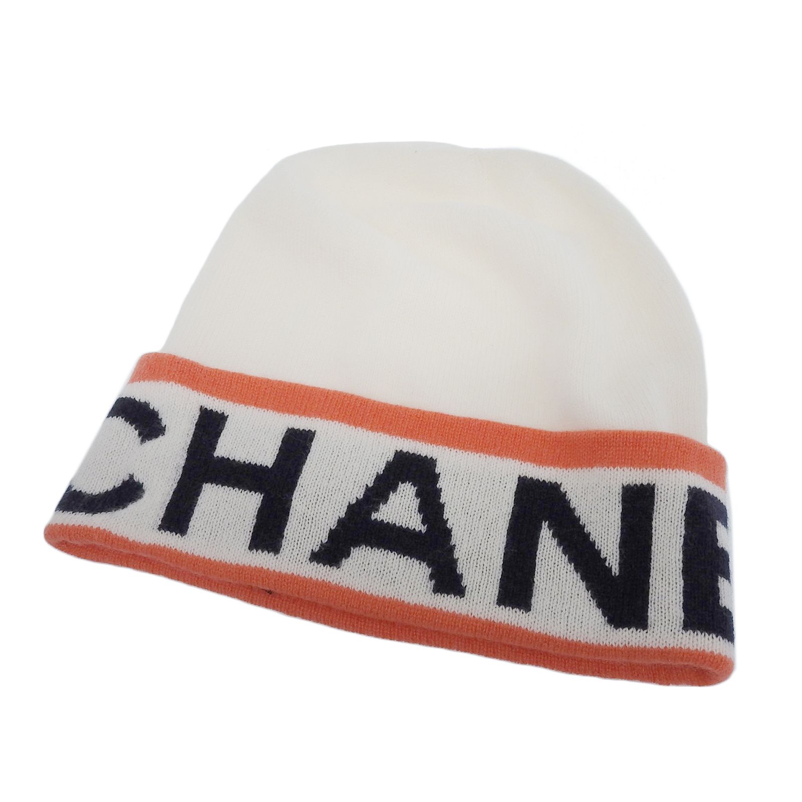 CHANEL 100%カシミヤ ニット帽 極美品△CHANEL シャネル 2024年製 24A カシミヤ100％ ロゴデザイン