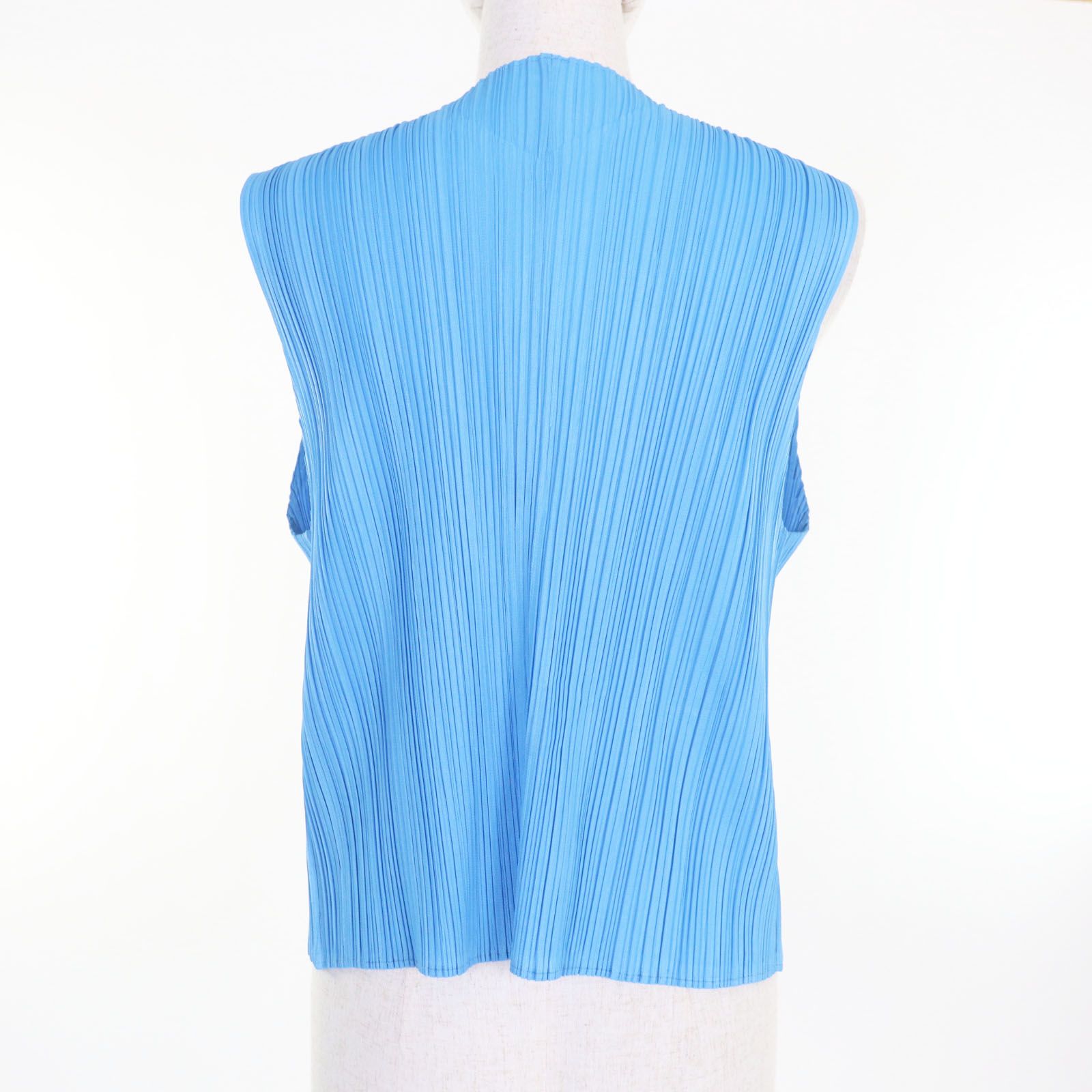 極美品▲PLEATS PLEASE プリーツプリーズ イッセイミヤケ PP51-JE621 フロントオープン ベスト ブルー 3 日本製 正規品 レディース 極美品△PLEATS PLEASE プリーツプリーズ イッセイミヤケ PP51-JE621