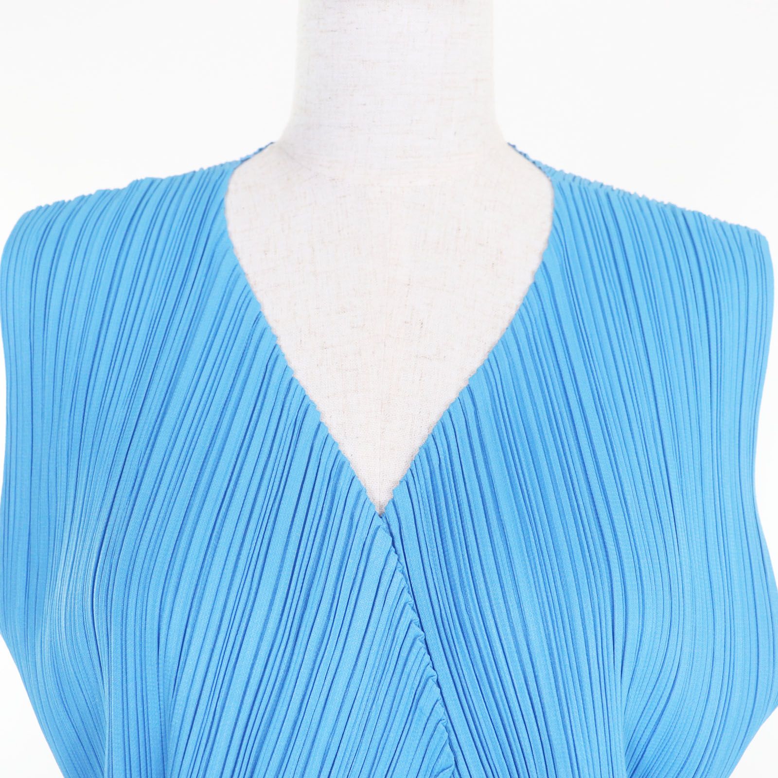極美品▲PLEATS PLEASE プリーツプリーズ イッセイミヤケ PP51-JE621 フロントオープン ベスト ブルー 3 日本製 正規品 レディース 極美品△PLEATS PLEASE プリーツプリーズ イッセイミヤケ PP51-JE621