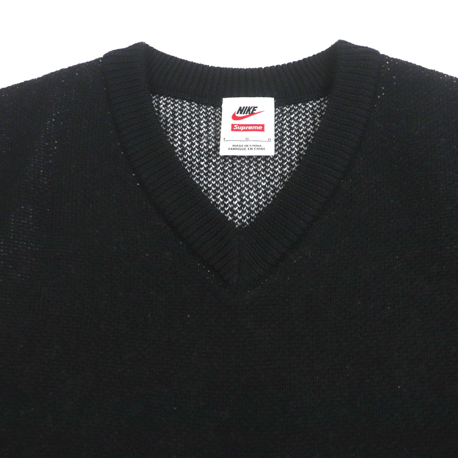 極美品▼Supreme NIKE シュプリーム ナイキ 25SS HF9638-010 Sweater Vest ウール混 Vネック 刺繍 バックロゴ ニットベスト ジレ ベスト ブラック L 正規品 メンズ 極美品▽Supreme NIKE シュプリーム ナイキ 25SS HF9638-010 Sweater