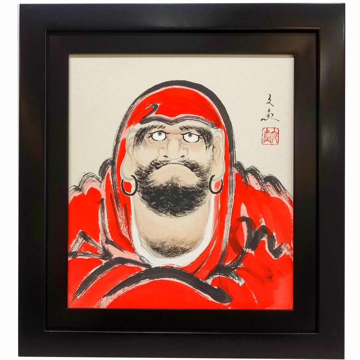 色紙額 中谷文魚 「赤達磨」 日本画 真筆 額入り 肉筆画 手描き 縁起