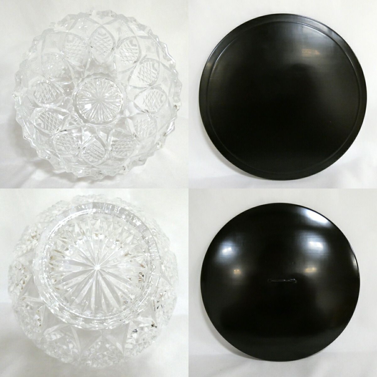 夏の特売品】ギヤマン 義山 切子 水指 ガラス 木製塗蓋 茶道具【中古