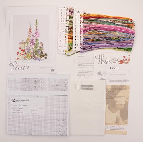 新品 テア・グーベルヌール クロス・ステッチｷｯﾄ American Wild Flowers 白のｱｲｰﾀﾞ16カウント 大人向け 554A