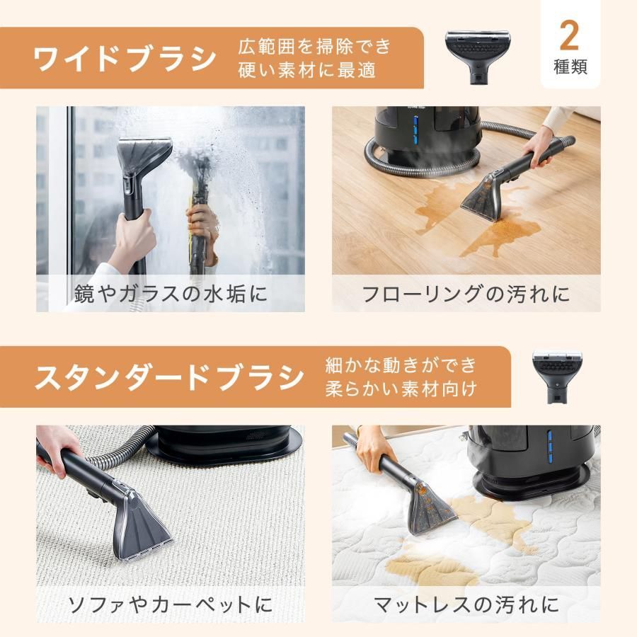 3069 スチームクリーナー 130℃高温洗浄 45分連続運転 満水タンク1800ml