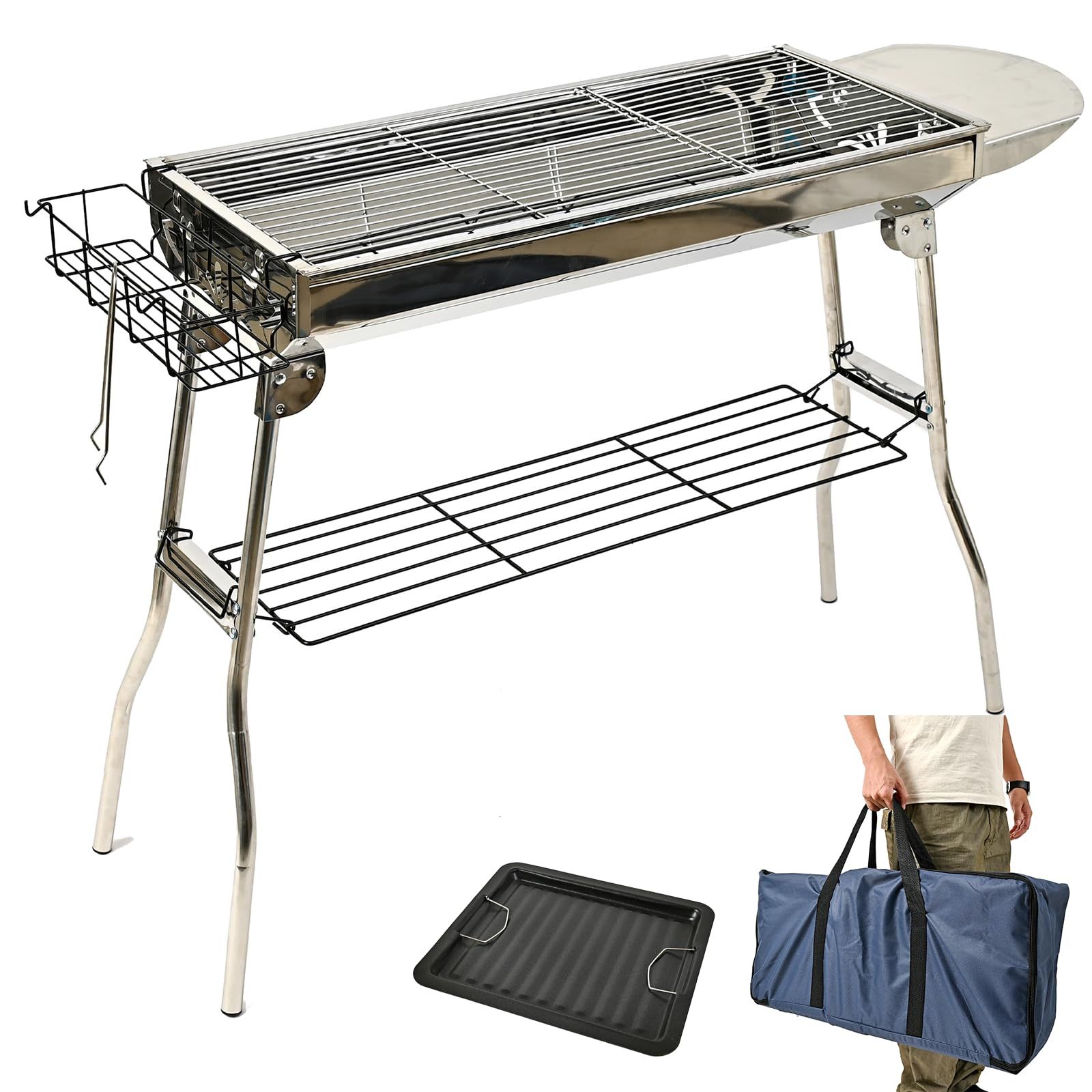 Rikopin リコピン バーベキューコンロ 大型 セット 折りたたみ式 6?8人用 35cm×73cm×71cm バーベキューグリル 炭網付き ステンレス 軽量 BBQ 網 鉄板 アウトドア バーベキューコンロ 32422fa8