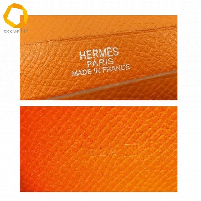apzw エルメス HERMES 財布 ベアン オレンジ 長財布 2つ折り シルバー
