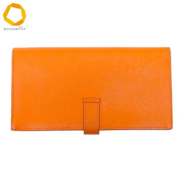 apzw エルメス HERMES 財布 ベアン オレンジ 長財布 2つ折り シルバー
