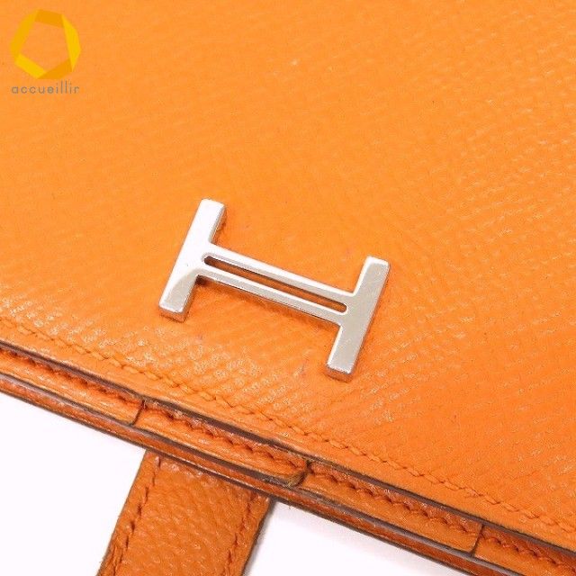 apzw エルメス HERMES 財布 ベアン オレンジ 長財布 2つ折り シルバー