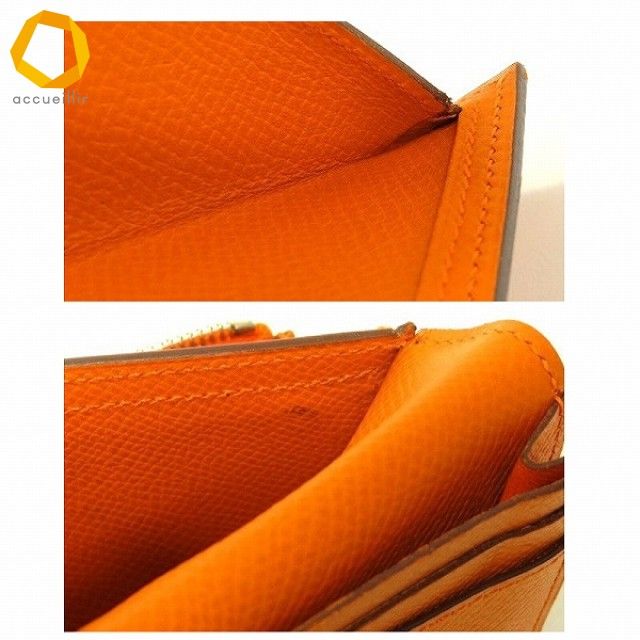 apzw エルメス HERMES 財布 ベアン オレンジ 長財布 2つ折り シルバー