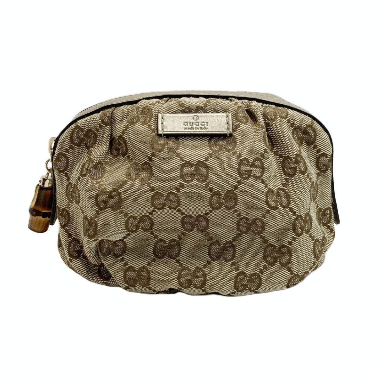 美品　GUCCI ポーチ　ベージュ　GGキャンバス　バンブー　246175 GUCCI グッチ GGキャンバス バンブー ポーチ 246175 ベージュ コスメ