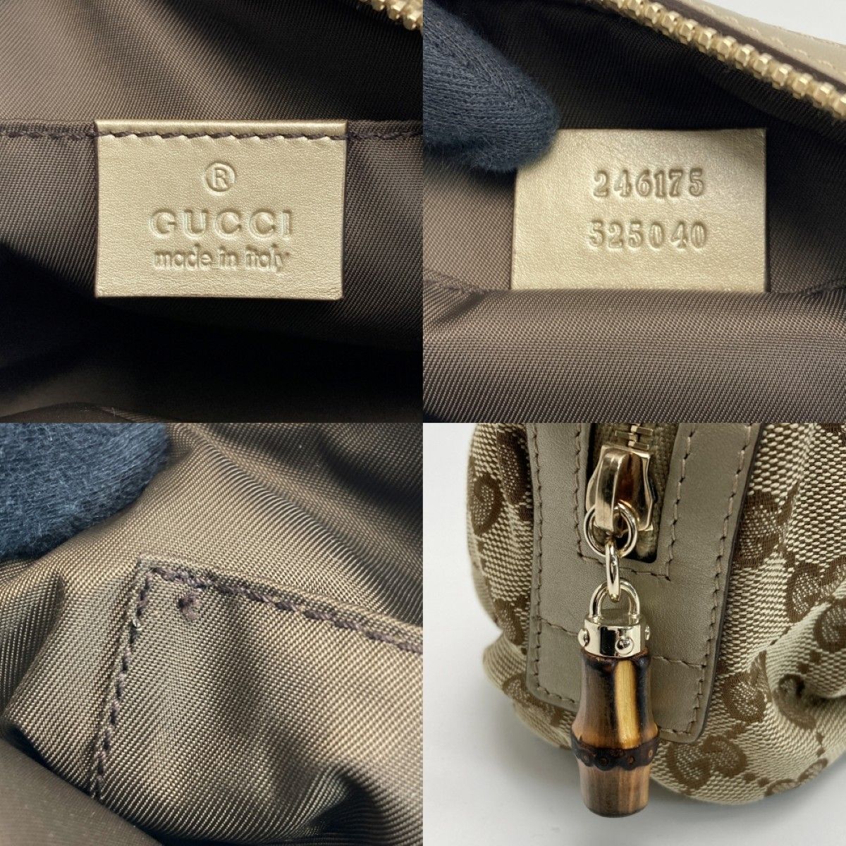美品　GUCCI ポーチ　ベージュ　GGキャンバス　バンブー　246175 GUCCI グッチ GGキャンバス バンブー ポーチ 246175 ベージュ コスメ