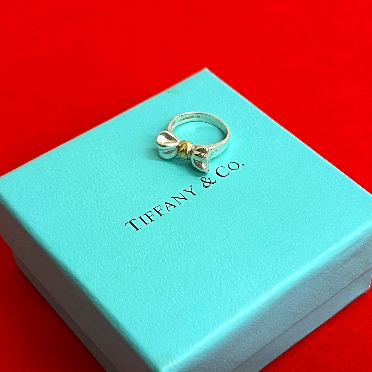 極 美品 希少品 TIFFANY&Co. ティファニー リボン コンビ リング 