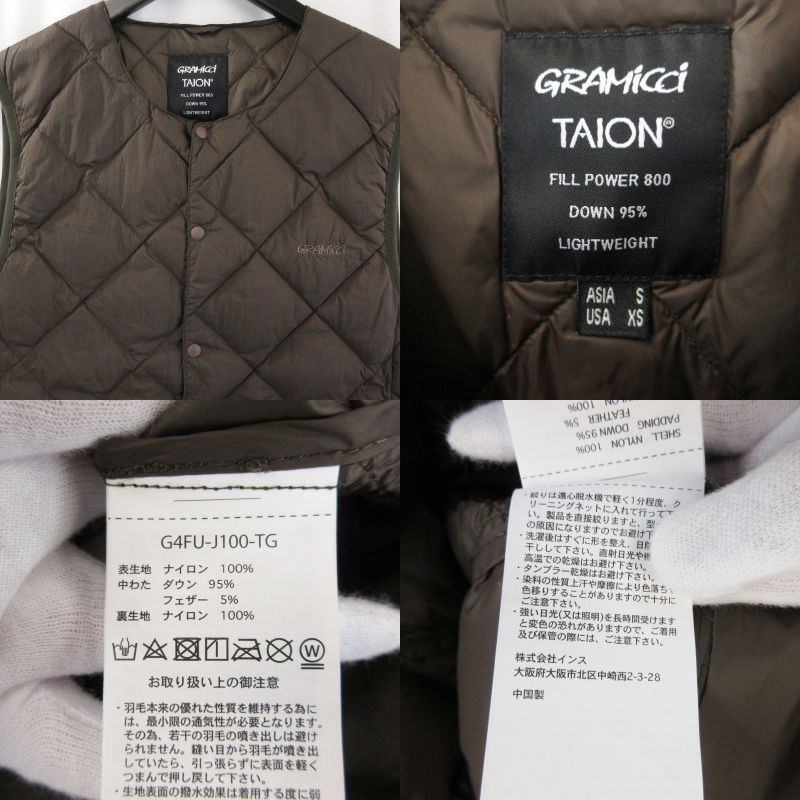 GRAMICCI TAION グラミチ インナー ダウンベスト G4FU-J100-TG タイオン INNER DOWN VEST クルーネック ダークブラウン S 71015222 - メルカリ