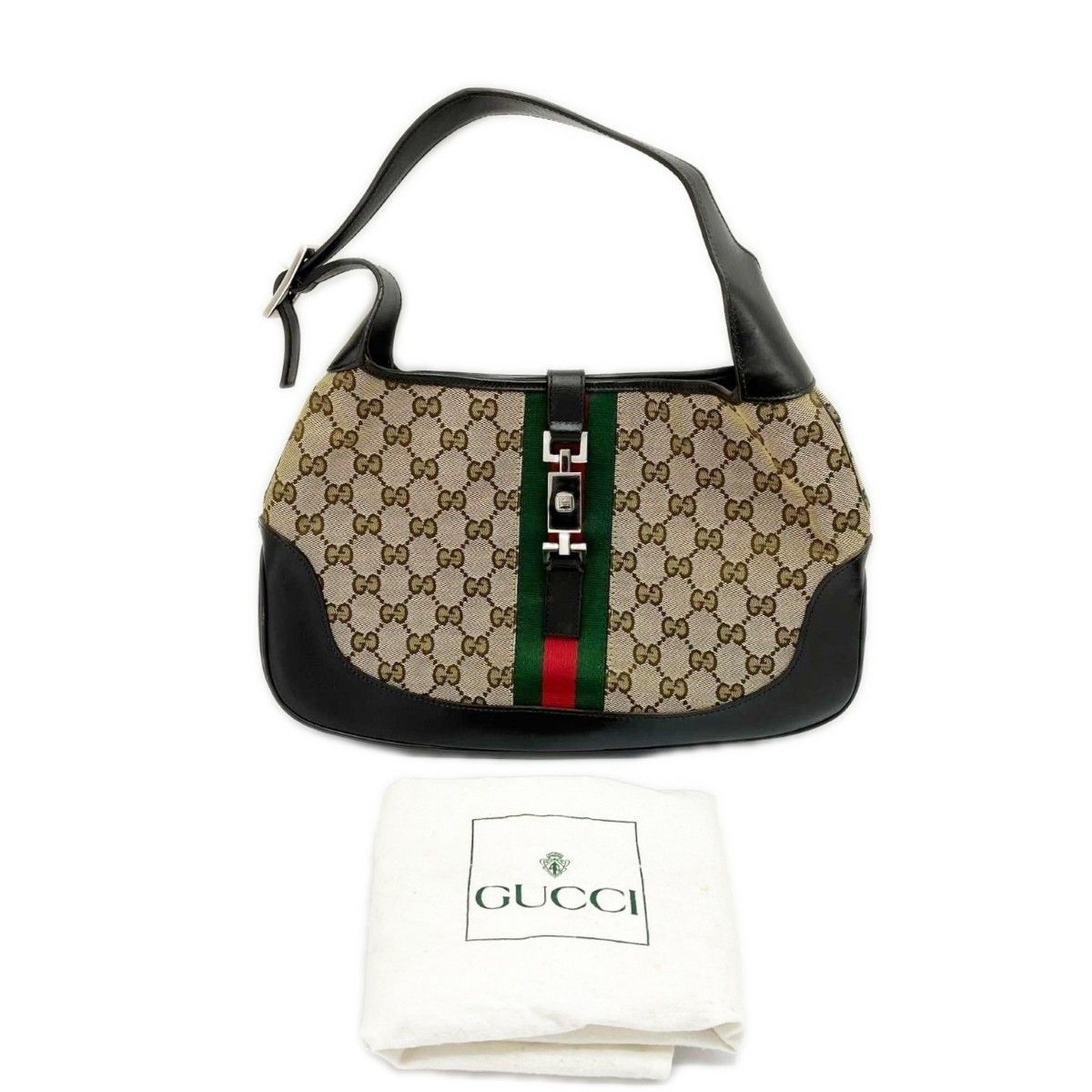 GUCCI グッチ Jackie ジャッキー GGキャンバス シェリーライン 茶