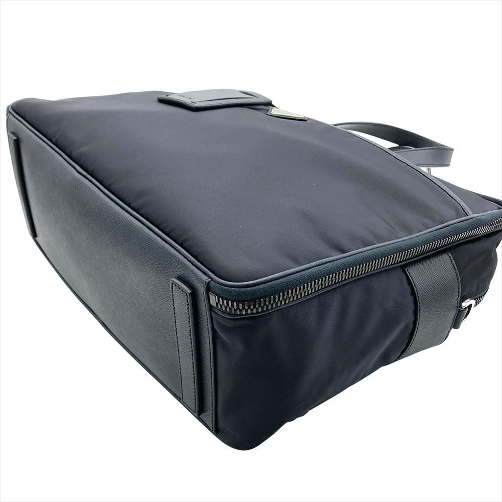 プラダ PRADA ブリーフバッグ ビジネスバッグ ナイロン サフィアーノ ネイビー シルバー金具 メンズ【中古】 プラダ PRADA ブリーフバッグ ビジネスバッグ ナイロン サフィアーノ