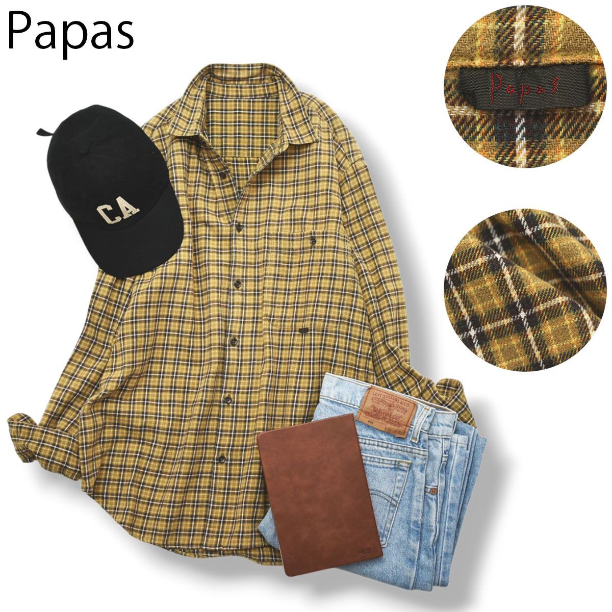 上質】 90sヴィンテージ 日本製 パパス PAPAS 長袖 チェック柄 綿100 