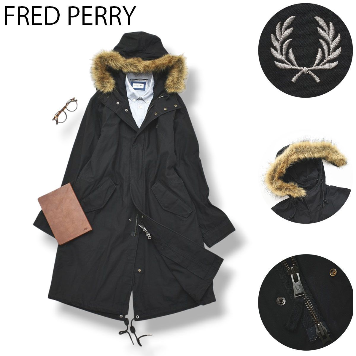 フレッドペリー FRED PERRY モッズ コート フードファー フィッシュ 