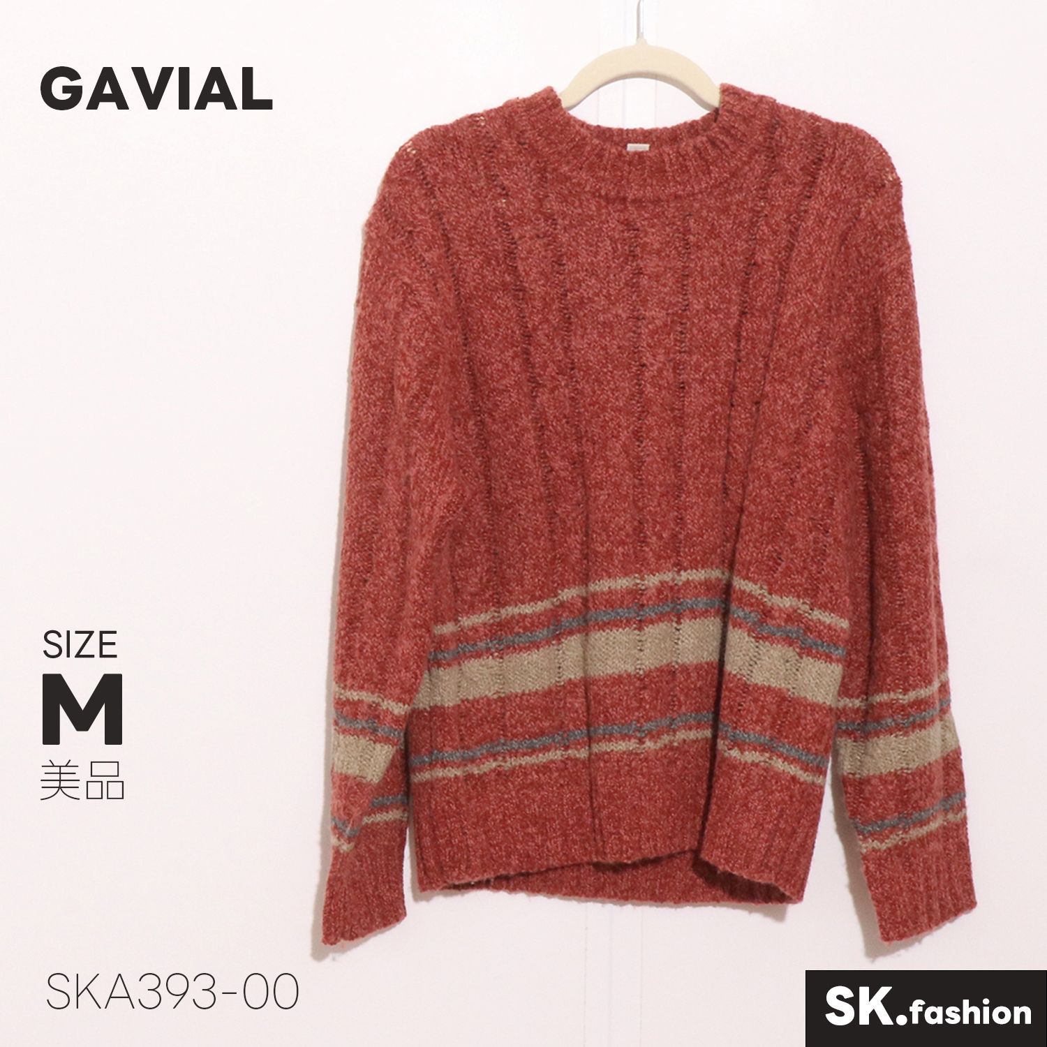 美品 GAVIAL トップス 杢調 切替ボーダー クルーネック 長袖 ニット 