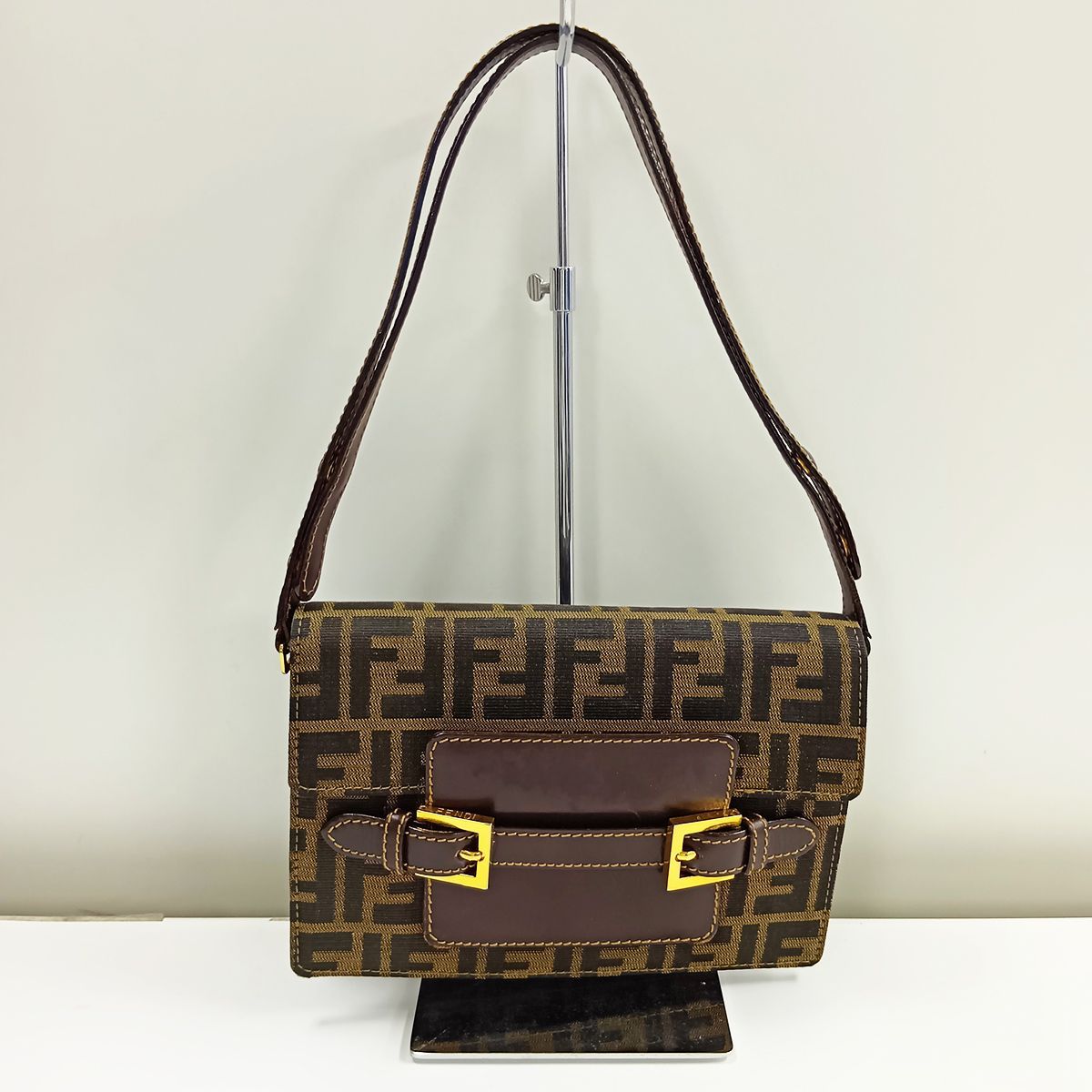 FENDI フェンディ ミニ ハンドバッグ ズッカ柄 FF ロゴ ブラウン 